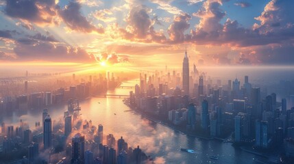 Fototapeta premium Sunrise over the Cityscapes