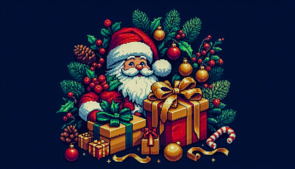 Christmas themed 8bit pixel art illustration