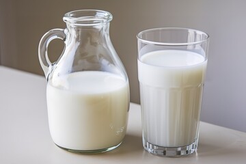 a glass bottle and a glass filled with white milk