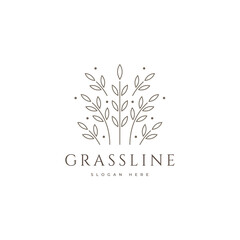 grassline nature floral line logo design vector