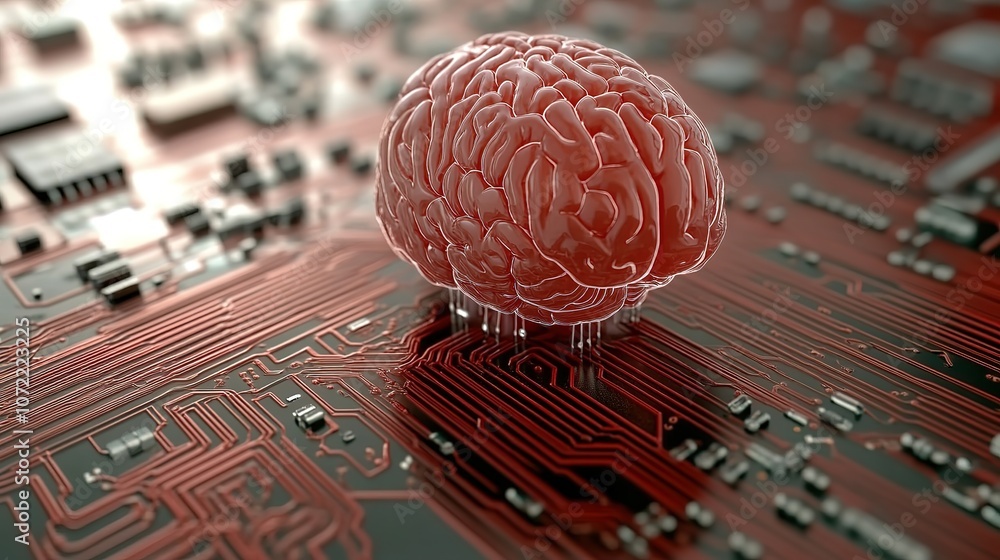 Poster digital brain with ai chip and circuit technology, 4k resolution