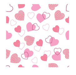 colorful seamless pattern with cute pink hearts, hand drawn vector.	