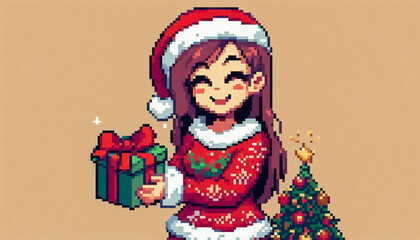 Christmas themed 8bit pixel art illustration