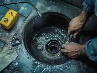 Mechanic working on a car.