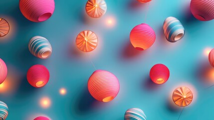 New Year lights and lanterns flat design top view cultural theme 3D render colored pastel 