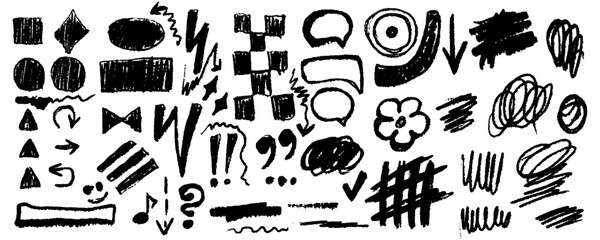 Obraz premium Underline brushstroke set, vector doodle line scribble, black pencil hand drawn divider collection. Sketch marker border, crayon stripe kit, grunge creative text decoration. Underline brushstroke