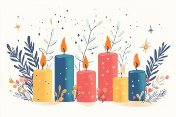 Obraz premium Colorful candle arrangement for festive celebrations and holiday decor