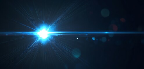 A Bright Blue Lens Flare with Rays and Bokeh