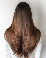 Fototapeta premium Sleek Brown Hair on Beautiful Model, Highlighting Spa and Haircare