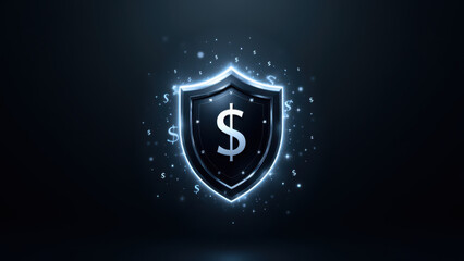 Symbolic shield with a dollar sign, suggesting stability in financial matters, possibly representing a stablecoin.