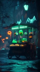 Naklejka premium Spooky Halloween Food Cart.