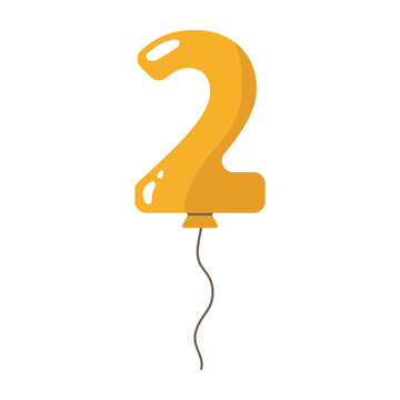 Yellow balloon shaped as number one with string.Birthday party flat decoration,celebration festive symbol,numeric holiday design.Isolated.Vector illustration.
