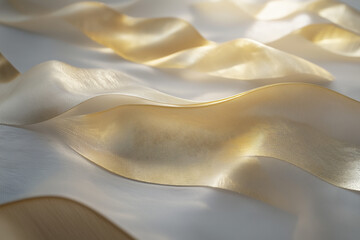 Abstract Wavy Textured Golden Fabric Background