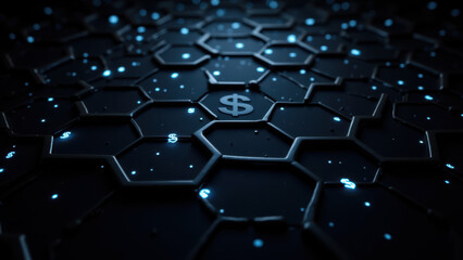 Fototapeta premium This is an artistic representation of a stablecoin concept, with a network-like design overlayed on a glowing blue surface.