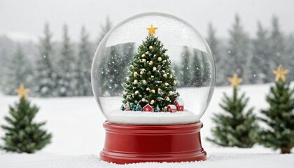 Magical Winter Snow Globe with Christmas Tree and Village
