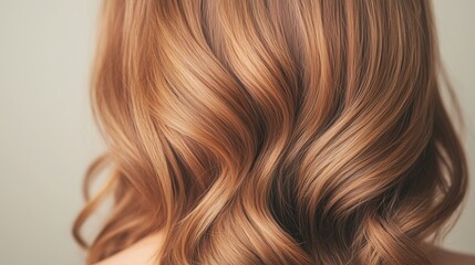 Fototapeta premium Close-up of smooth, wavy, reddish-brown hair with soft highlights, capturing the texture and shine, ideal for beauty and haircare themes.