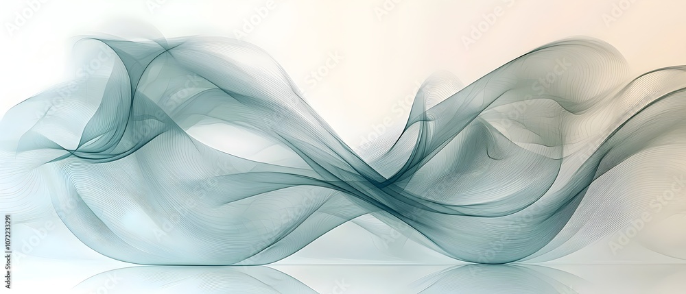 Poster a flowing abstract design featuring soft, translucent waves in shades of teal and mint, creating a s