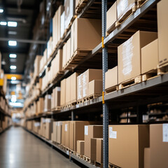 Well-Organized Warehouse for Production with Rows of Boxes