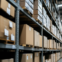 Warehouse Organization: Rows of Boxes in a Production Workshop