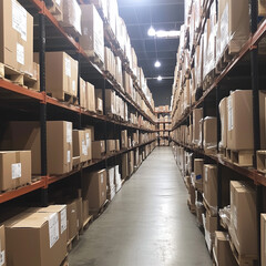 Modern Industrial Warehouse: Rows of Boxes and Efficient Storage