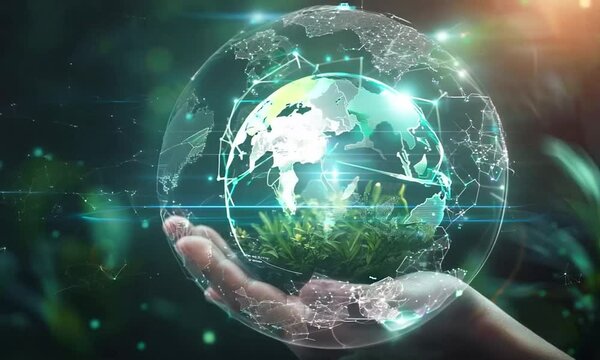 footage a woman holds a globe with the world in her hands