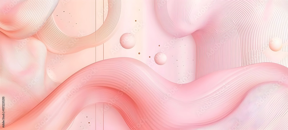 Poster A mesmerizing abstract background featuring flowing pink waves and subtle spheres, creating a soft and dreamy atmosphere with harmonious lines and textures.