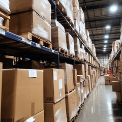 Organized Warehouse Production Workshop: Rows of Boxes