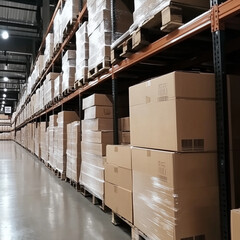 Production Workshop Warehouse with Rows of Boxe