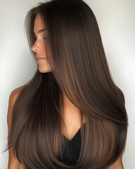 Sleek Brown Hair on Beautiful Model, Highlighting Spa and Haircare