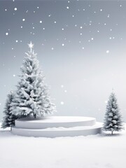 Obraz premium Christmas Winter Product podium on the background of drifts, snowflakes and snow. Realistic product podium for winter and christmas discount design, sale.
