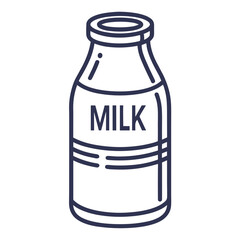Milk bottle icon with minimalist design and label in outline style