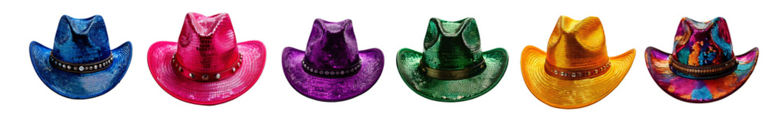 Set of sequined party cowboy hats.