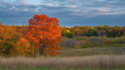 Fototapeta premium Vibrant autumn landscape with colorful trees and foliage