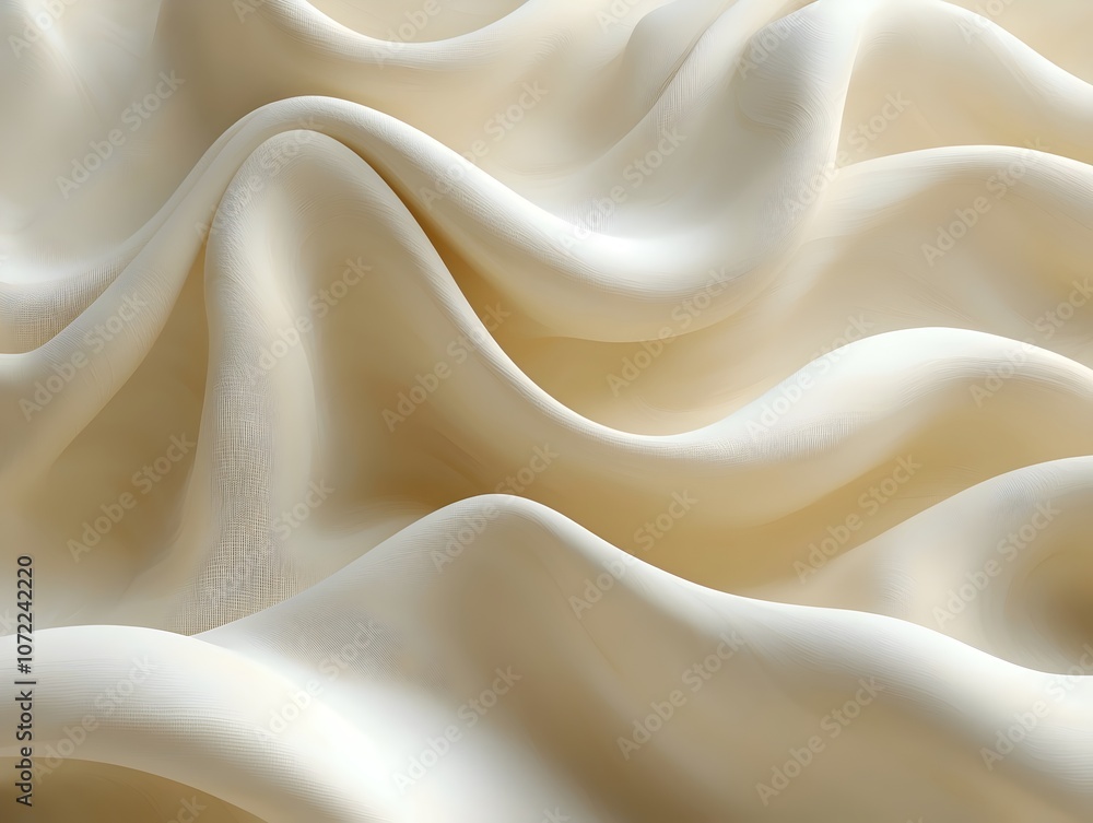 Poster close-up of cream-colored fabric with elegant, flowing waves, creating a soft and serene mood. the t