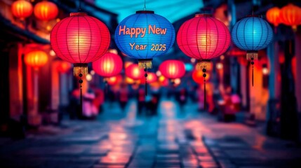Celebrate a Joyous New Year 2025 with Vibrant Lanterns Illuminating Festive Streets