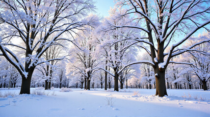 Obraz premium Winter Forest with Snow-Covered Trees and Clear Sky