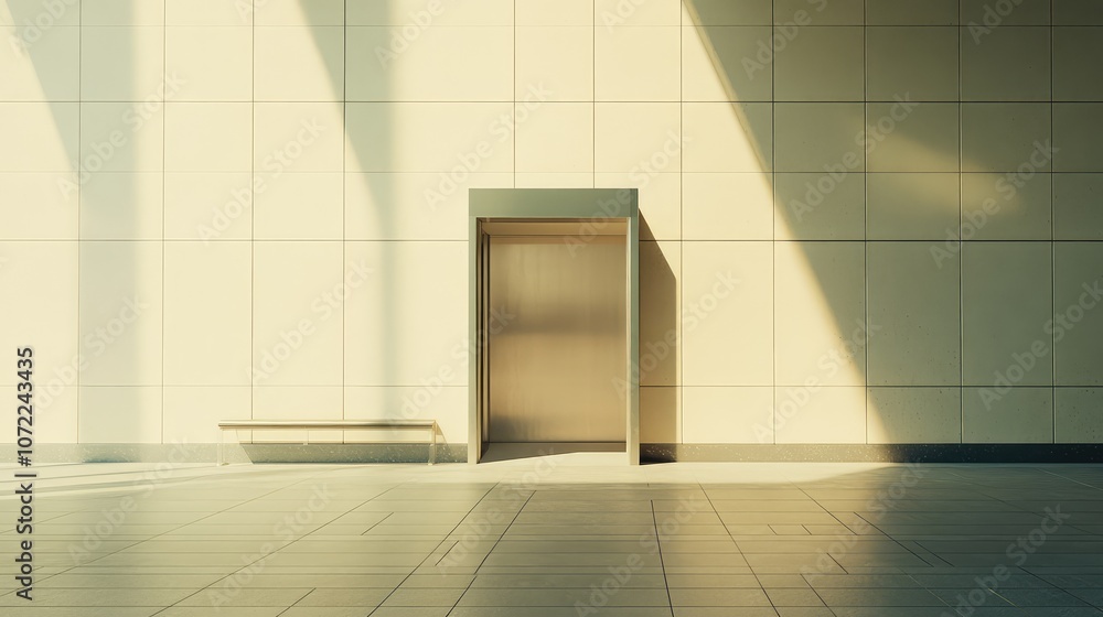 Aufkleber minimalist view of a single subway entrance in an empty square, with a focus on clean lines and soft