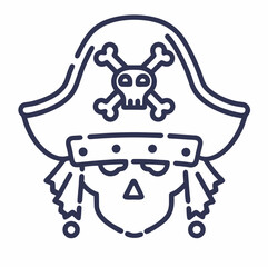 Fototapeta premium Pirate hat icon with skull, crossbones, and feathers in minimalist design