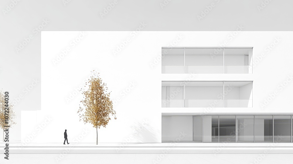Aufkleber white building facade with evenly spaced windows, capturing simplicity in modern urban architecture.