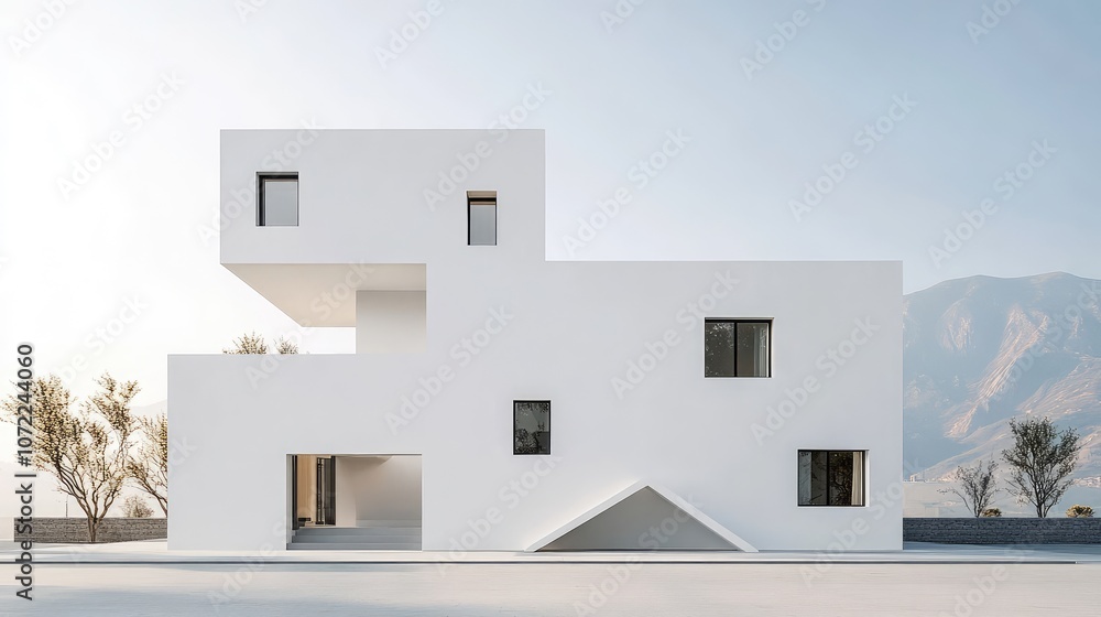 Poster white building facade with evenly spaced windows, capturing simplicity in modern urban architecture.