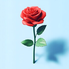 Fototapeta premium Red Rose on Minimal Blue Background