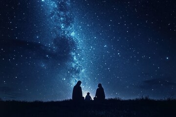 Obraz premium Family Under a Starry Sky at Night
