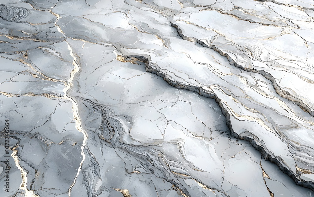 Poster Close-up of a textured surface featuring swirling gray tones with gold veining, creating a sophisticated and elegant abstract pattern.