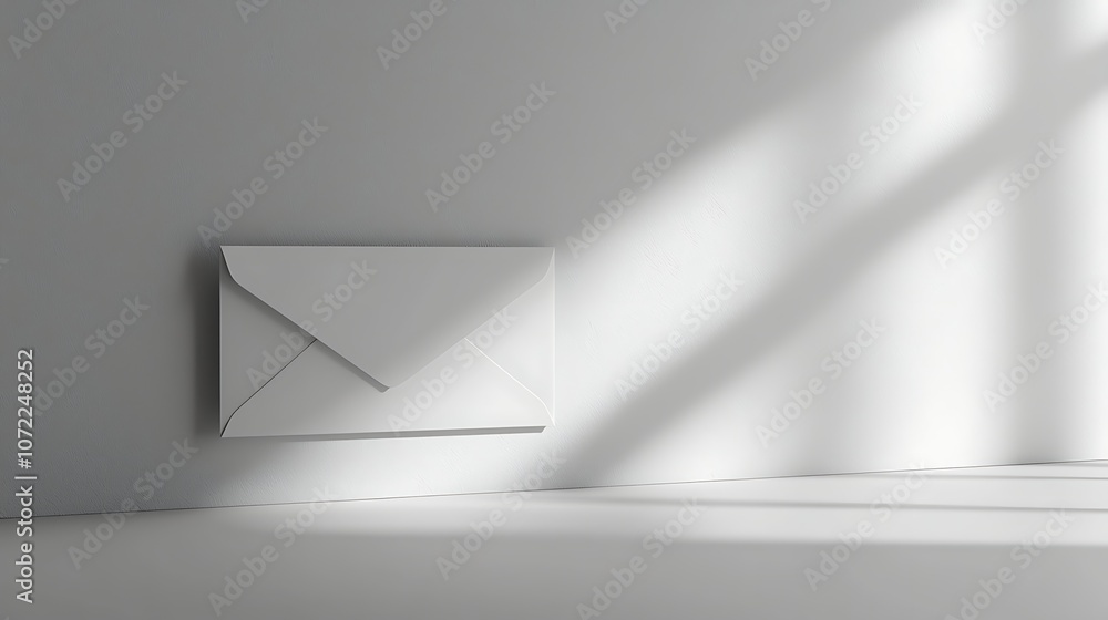 Aufkleber white envelope leaning on the floor with soft shadows and natural light creating a calm and minimali