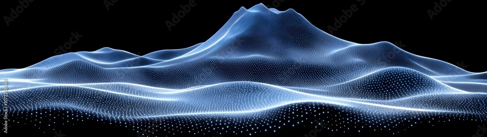 Poster a stunning digital abstract representation of waves pulsating with vibrant blue light against a blac