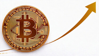 Bitcoin on the way up - A gold bitcoin with an upward trajectory