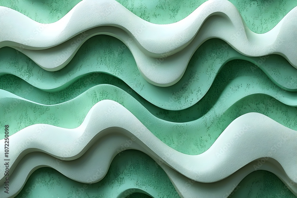Aufkleber an abstract design featuring undulating waves in a soothing mint green color palette, creating a sen