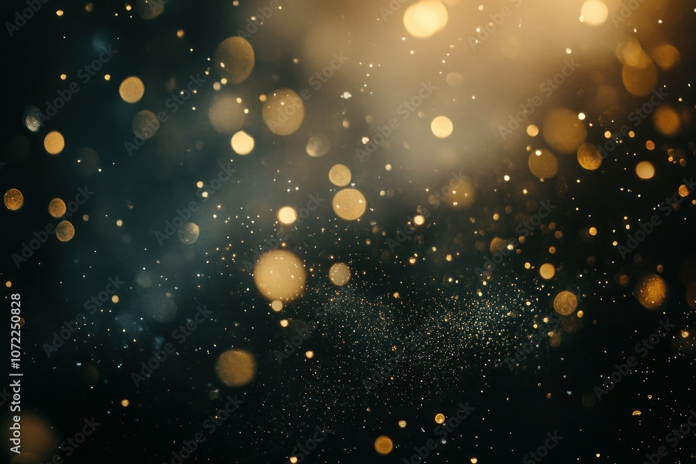 Poster bokeh effect with golden sparkles on dark background