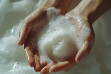 Hands Holding Foam in Relaxing Soapy Environment