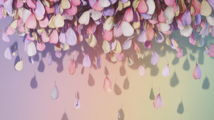 Fototapeta premium A vibrant display of delicate pastel petals hanging in an artistic arrangement, creating a serene and colorful atmosphere.
